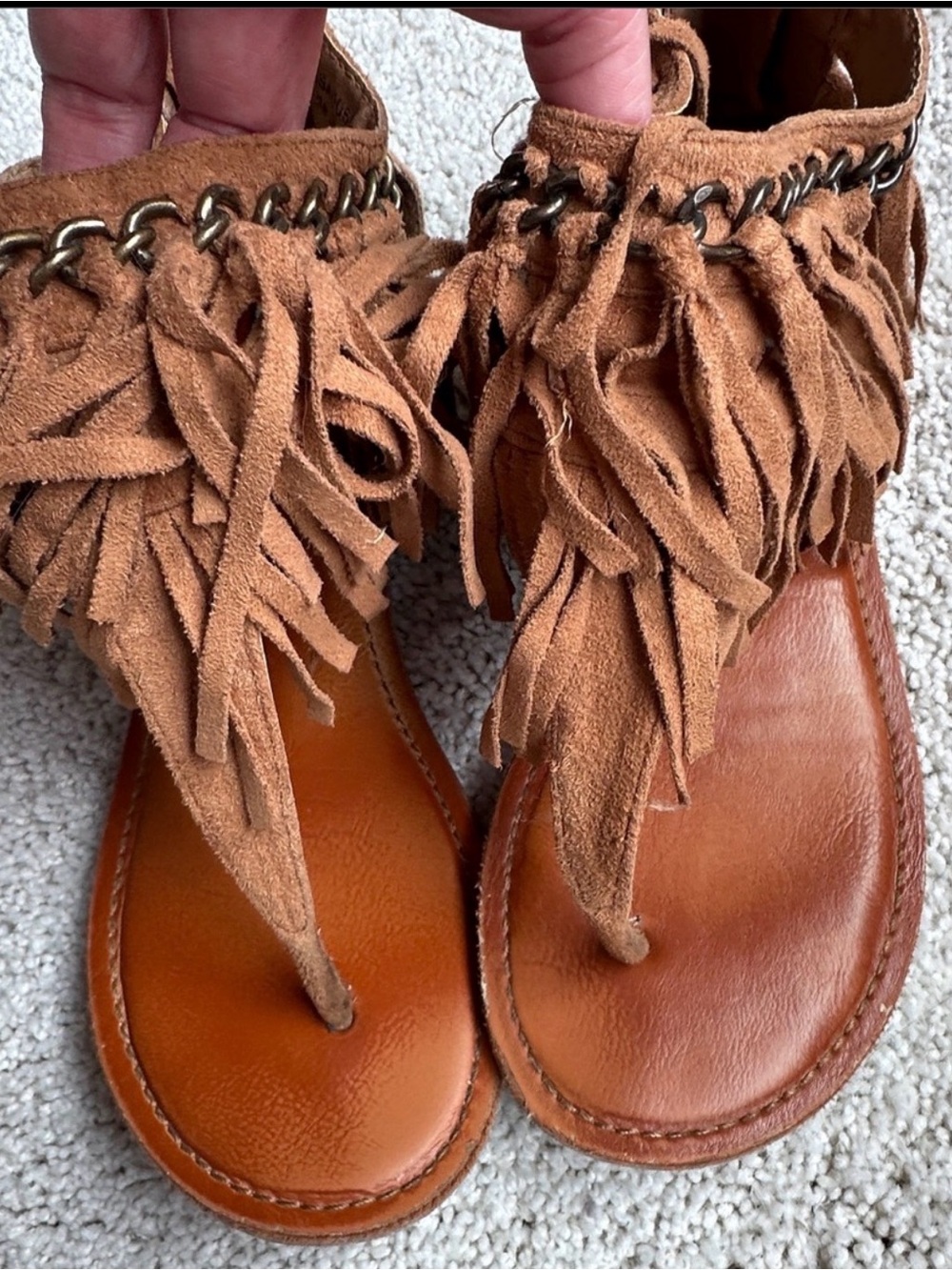 Not Rated Keep The Peace Fringe Gladiator Sandals Tan Women Size 8